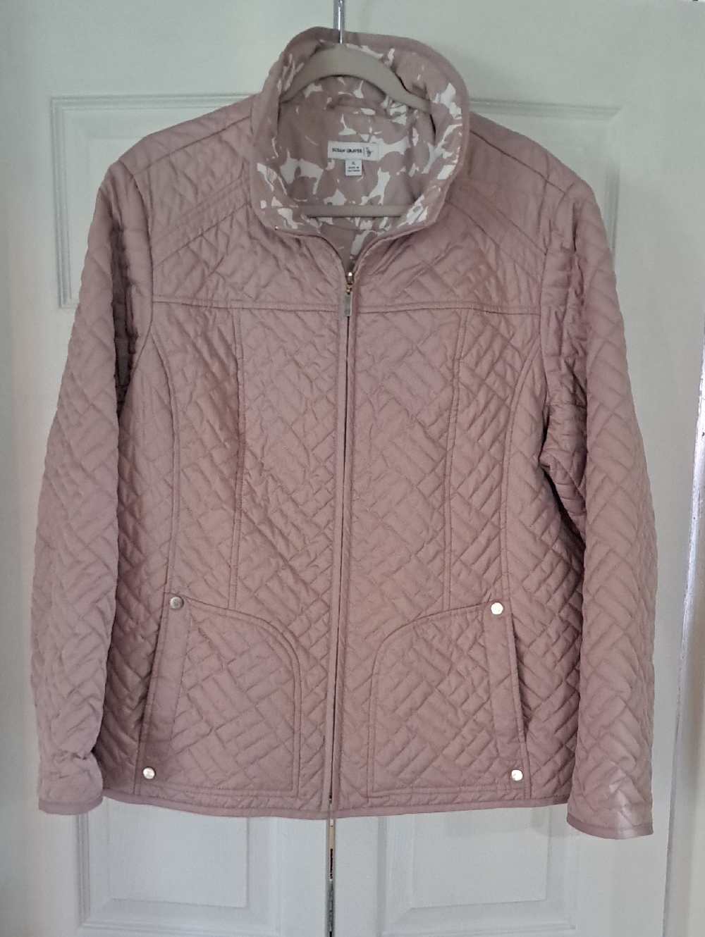 Susan Graver XL, Light Weight Quilted Zip Jacket In Blush